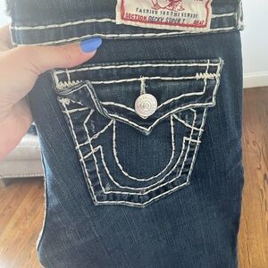 True Religion Women's Dark Blue Stitch Jeans